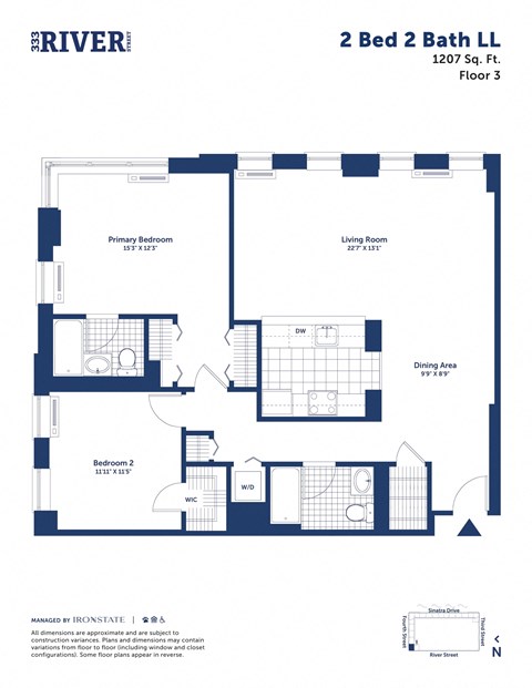 a floor plan of a unit with a bedroom and a bathroom